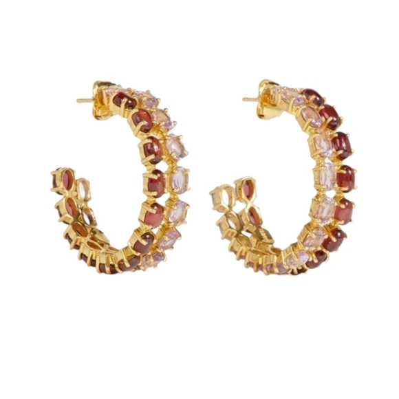 Bounkit Magaly Hoop Earrings, Amethyst | Garnet | Goldtone, NWT - Picture 1 of 15